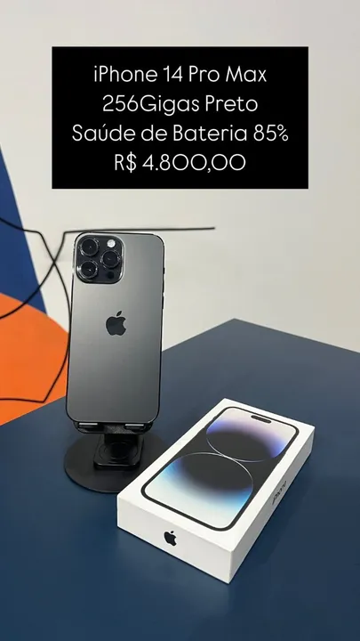 Vendo IPhone 14 Pro Max 256GB Preto Saúde de bateria 85% | Loja Física |