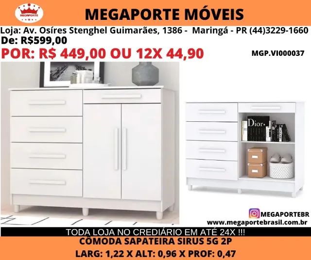 Comoda 5 gavetas 2 portas