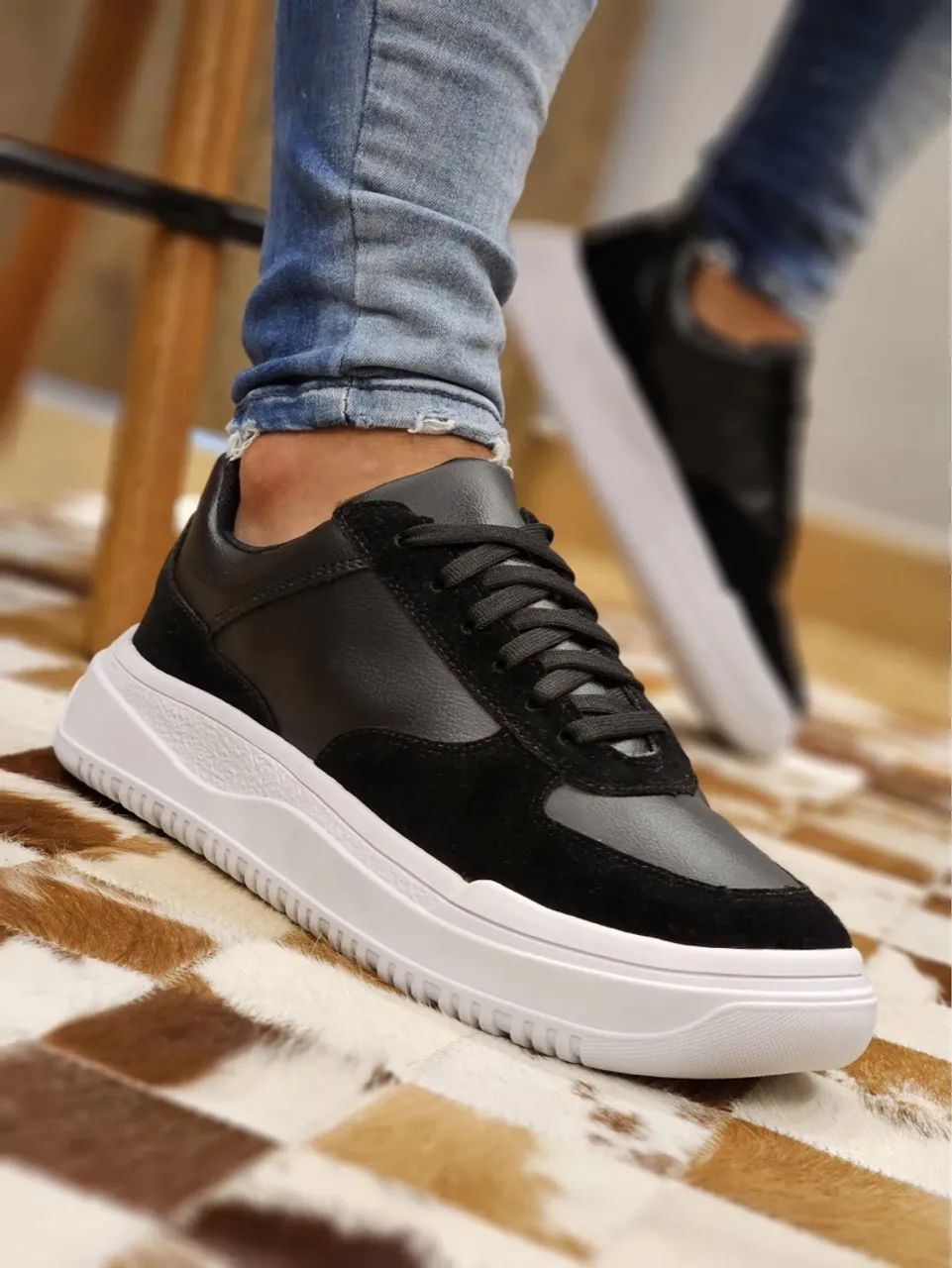 Tênis Casual Tenis Preto Solado Branco Tênis Feminino Casual Sola