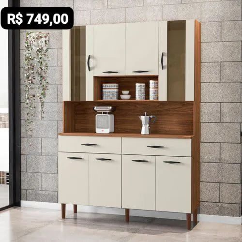 Armário de Cozinha Branco com 8 Portas