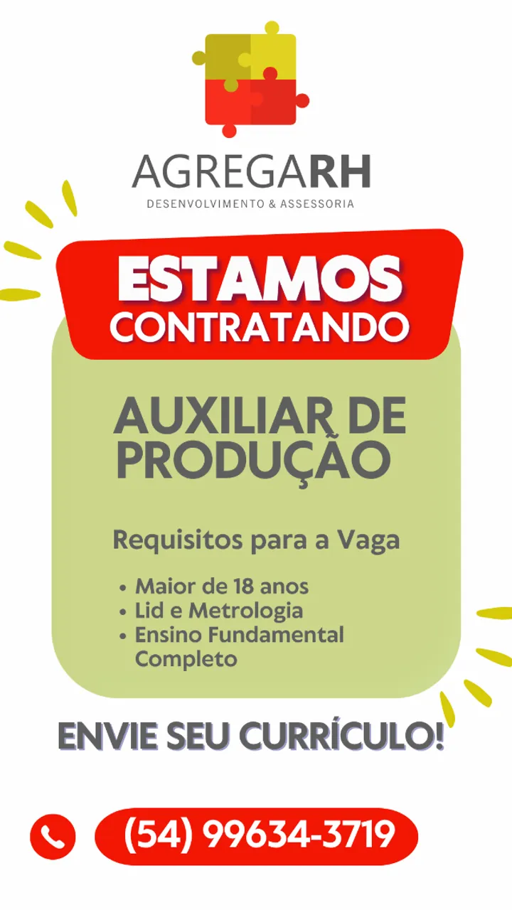 Auxiliar de Produção - Caxias do Sul - RS