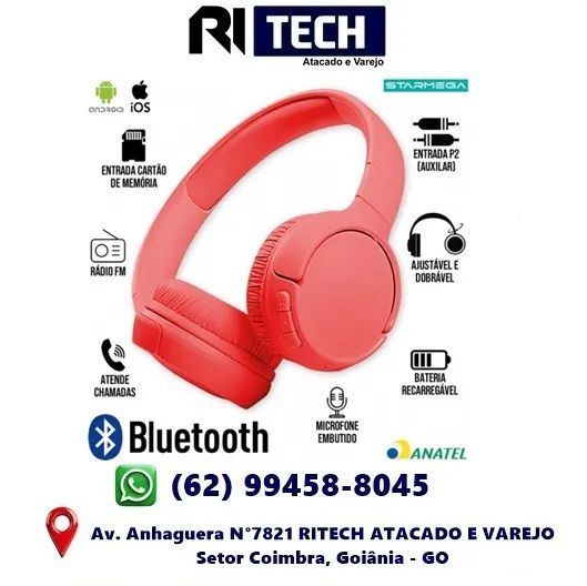 Fone de Ouvido Bluetooth 5.3 Sem Fio Microfone Embutido Ajustável Starmega ST-125