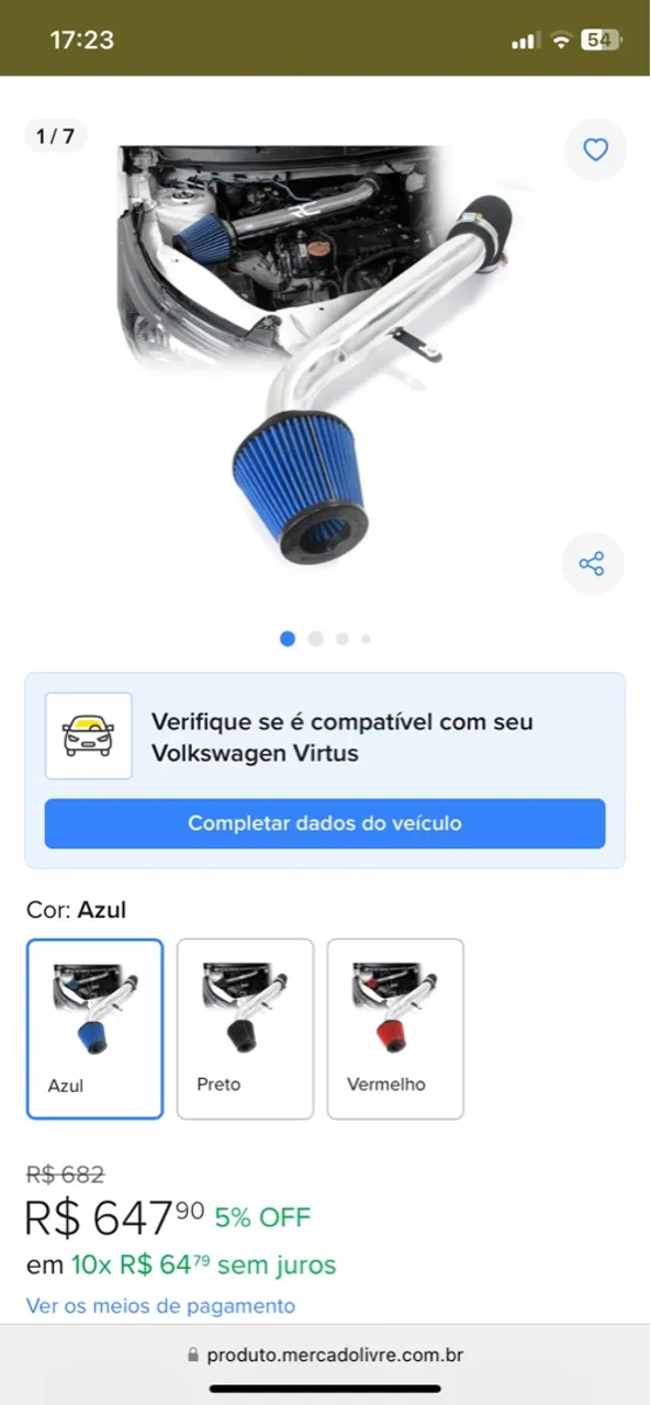 filtro de ar esportivo intake para Argo e Cronos 1.0 e 1.3
