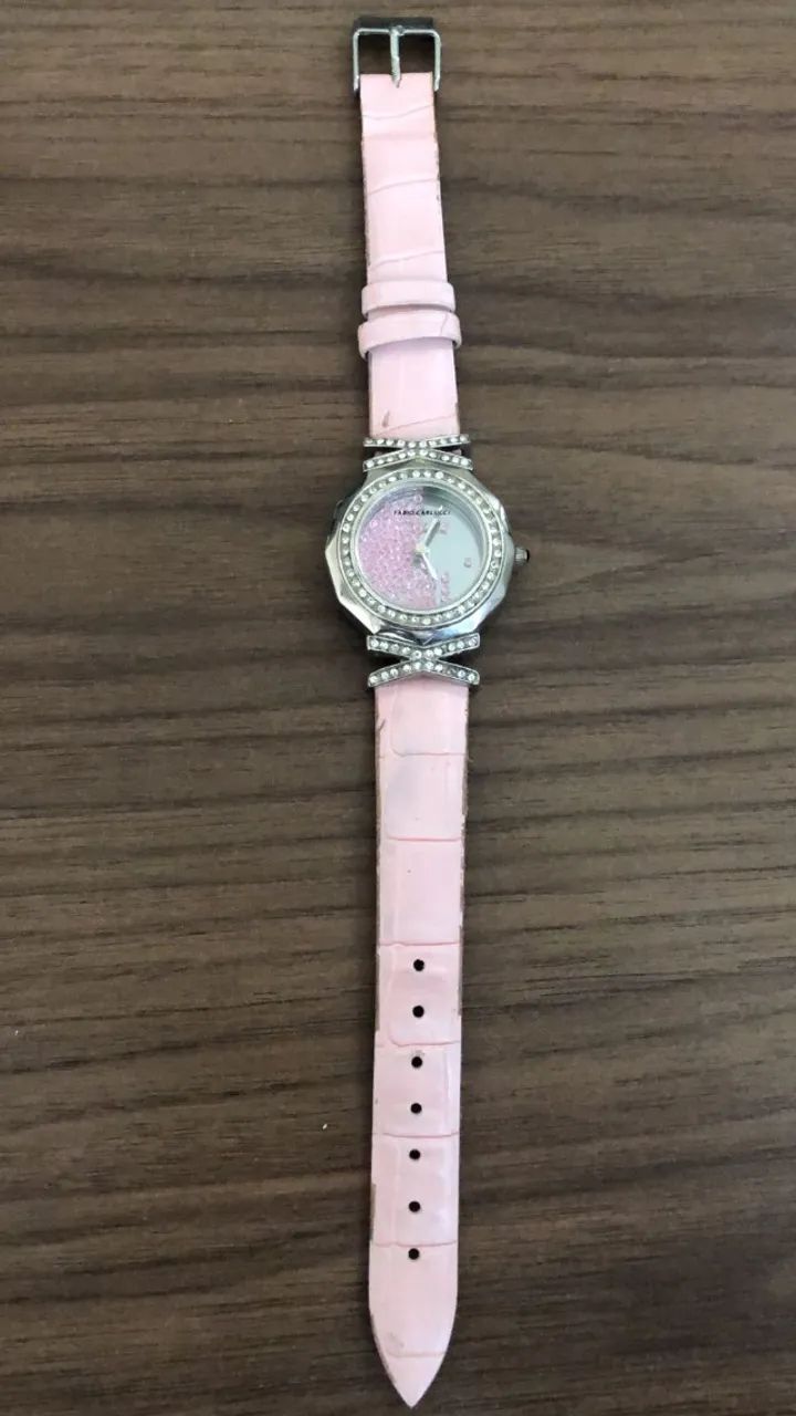 Relógio de pulso Fabio Carlucci com pulseira rosa e detalhes em strass. - Foto 5