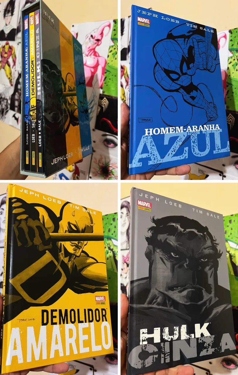 Trilogia das cores demolidor amarelo homem aranha azul e Hulk