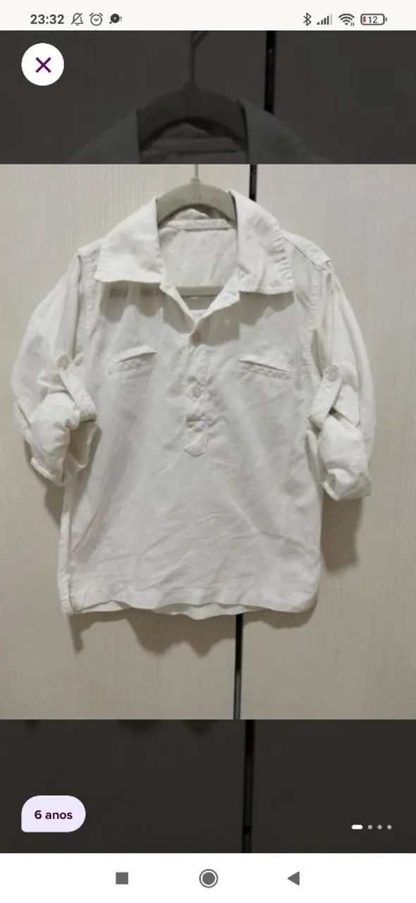 Camisa/Bata branca infantil manga comprida