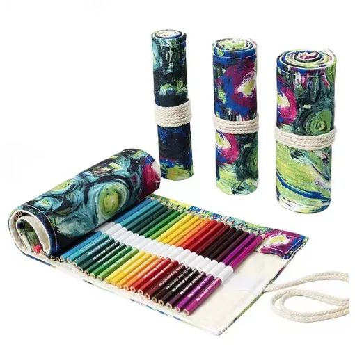 Estojo De Lona arte 36 Divisões Rolo Corda Prático Resistente sem lápis