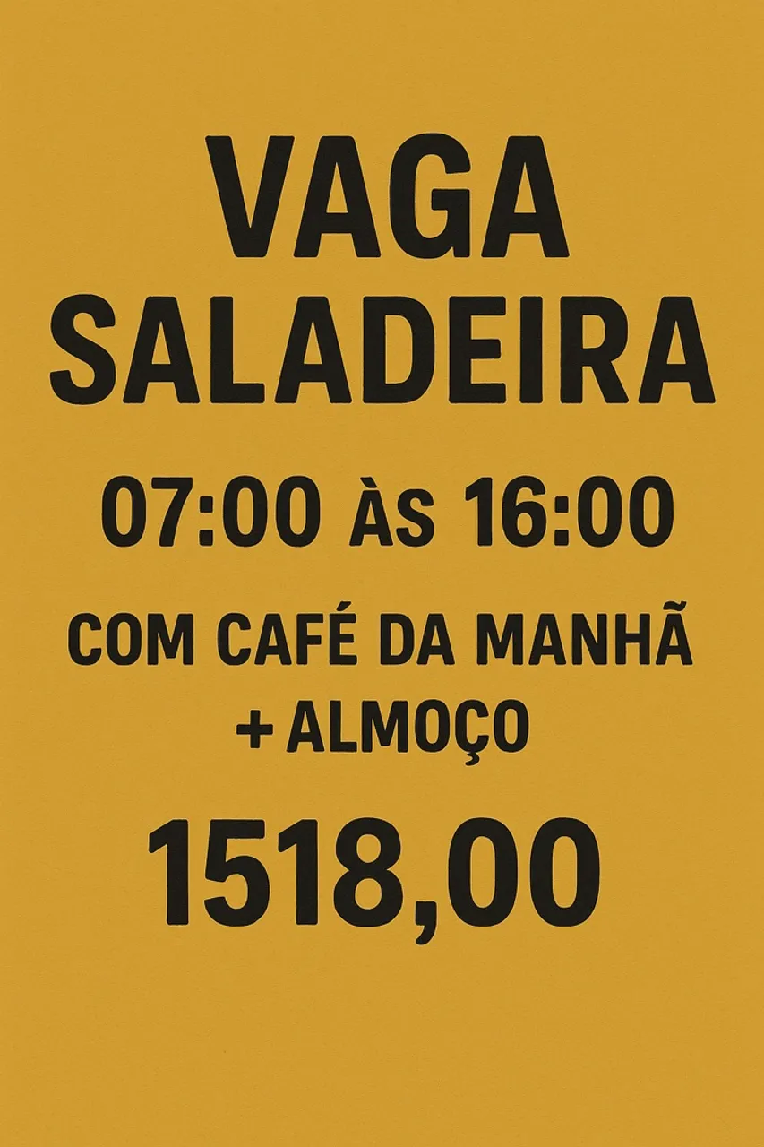VAGA PARA SALADEIRA em restaurante contagem