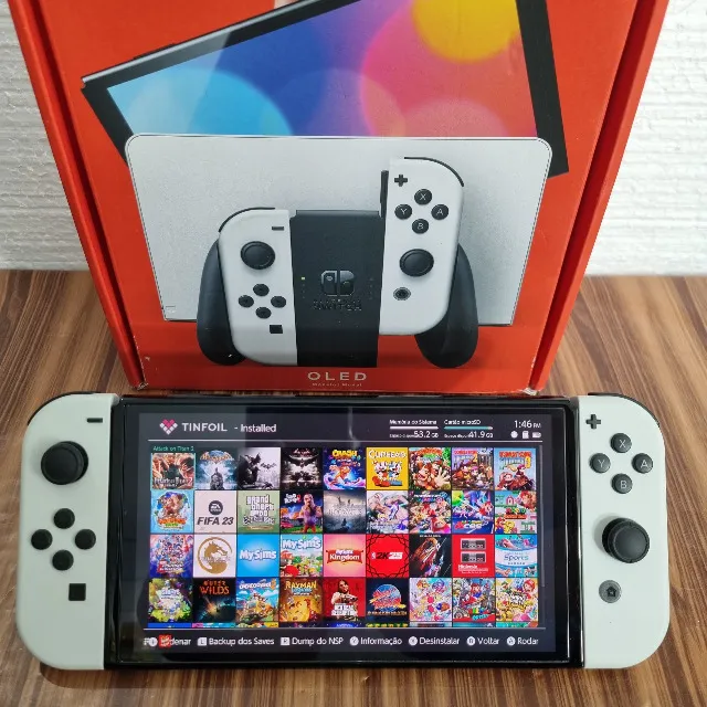 Console Nintendo Switch Oled Desbloqueado 64GB + 128GB SD Branco Completo