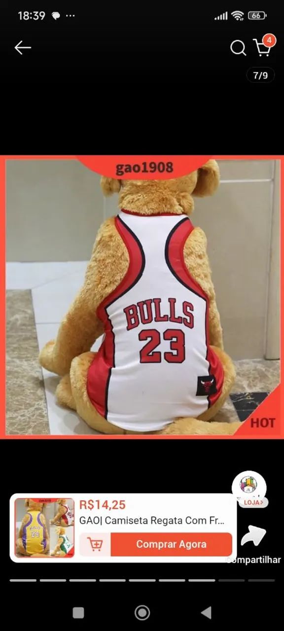 Camiseta Bulls 23 Para Pets 