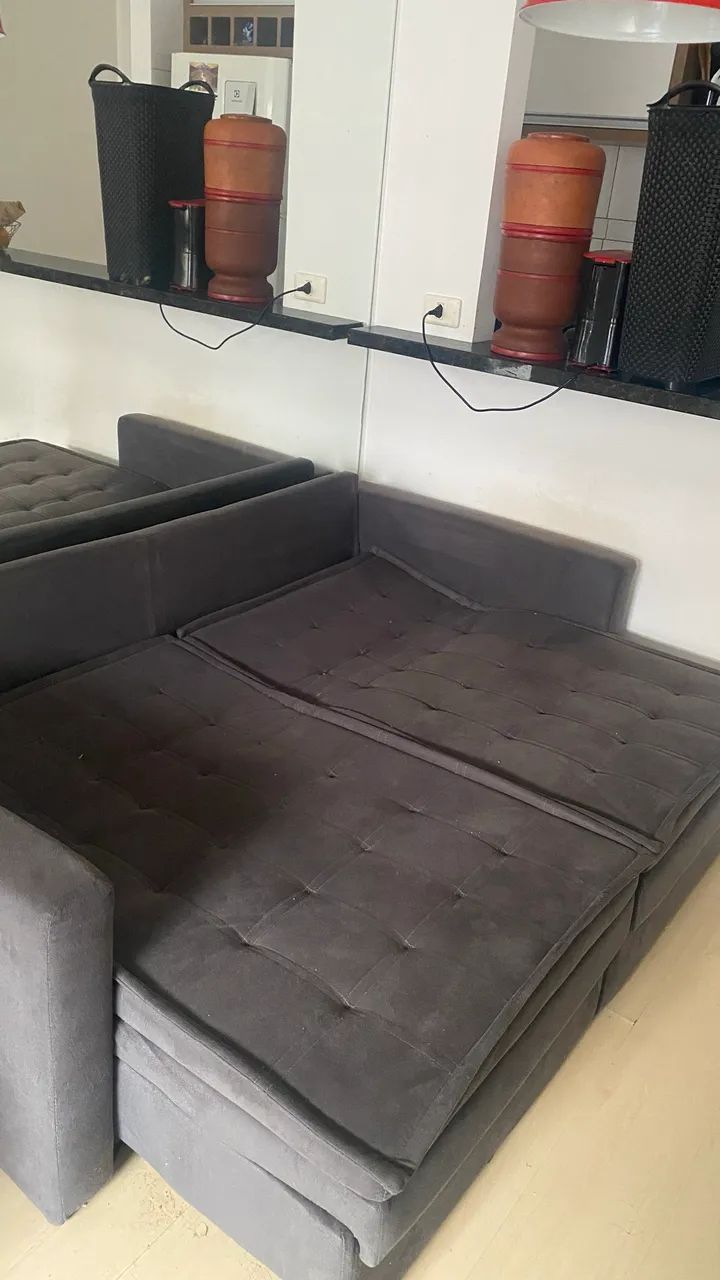 Sofá Cama Baú Aconchegante Cinza  - Foto 3