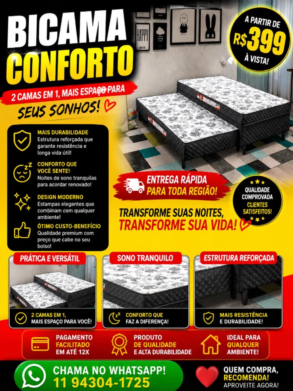 Cama box solteiro c/ auxiliar (Bicama) conforto e entrega imediata !!