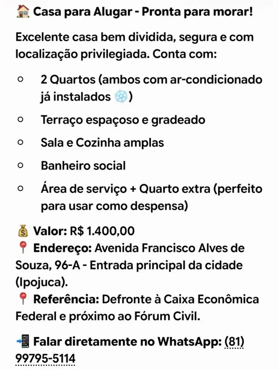 ALUGUEL CASA IPOJUCA