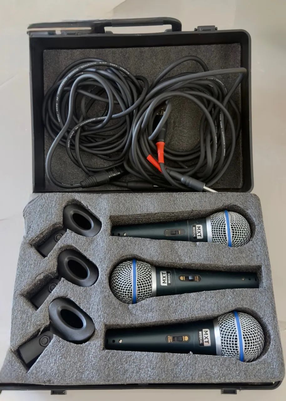 Kit 3 Microfone Profissional MXT+ Maleta + Cachimbo