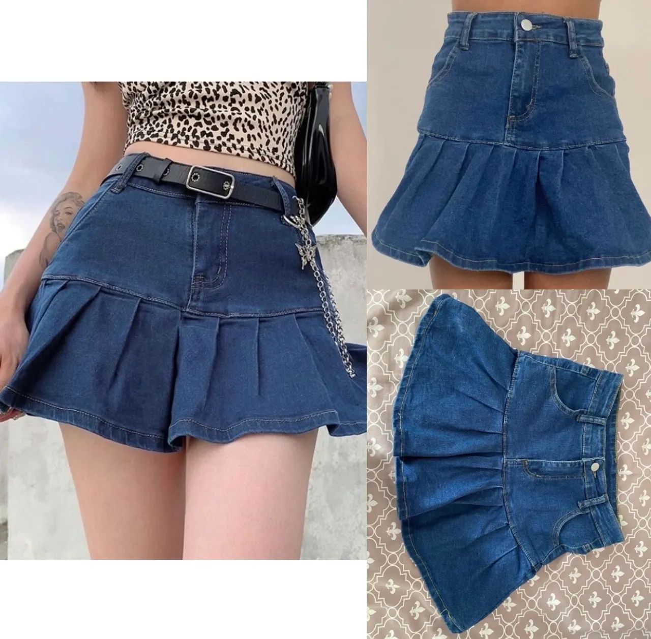  Saia denim plissada jeans japonesa estilo shoujo k-pop jeans (16 anos)