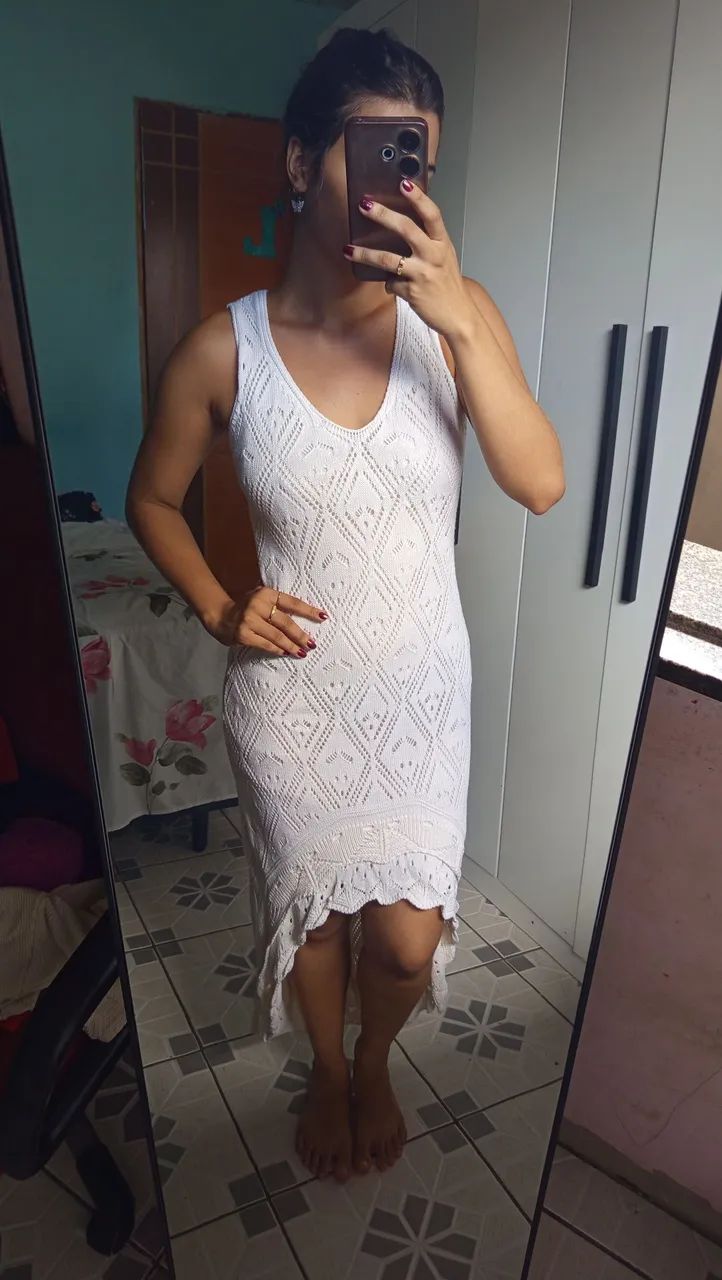 Vestido de tricô branco 