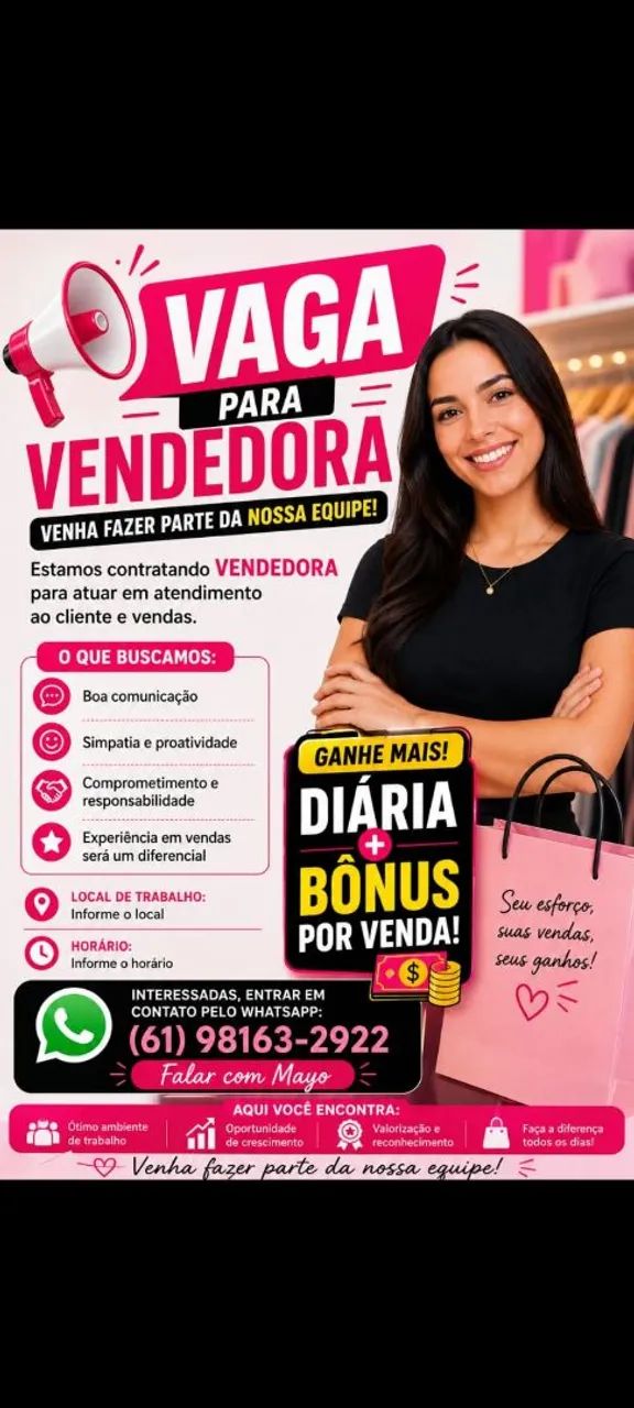 PRECISO DE DUAS VENDEDORAS OU VENDEDORES 