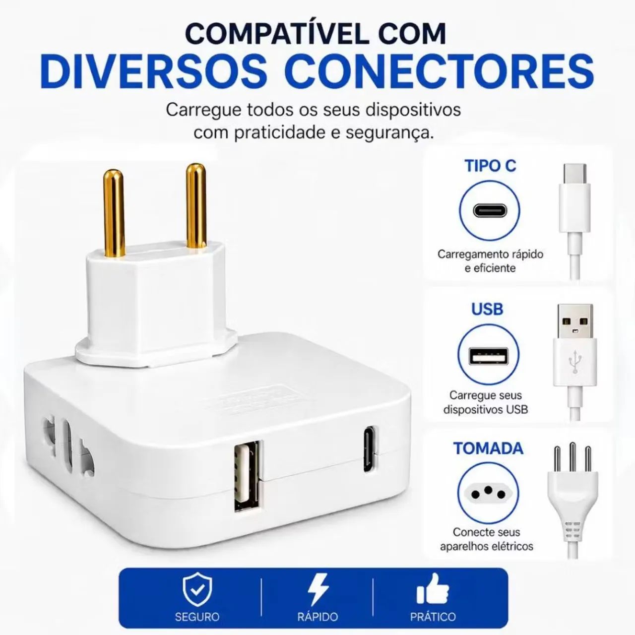 Adaptador de tomada com 2 saídas padrão e 1 USB e USB-C / MEGA OFERTA 1