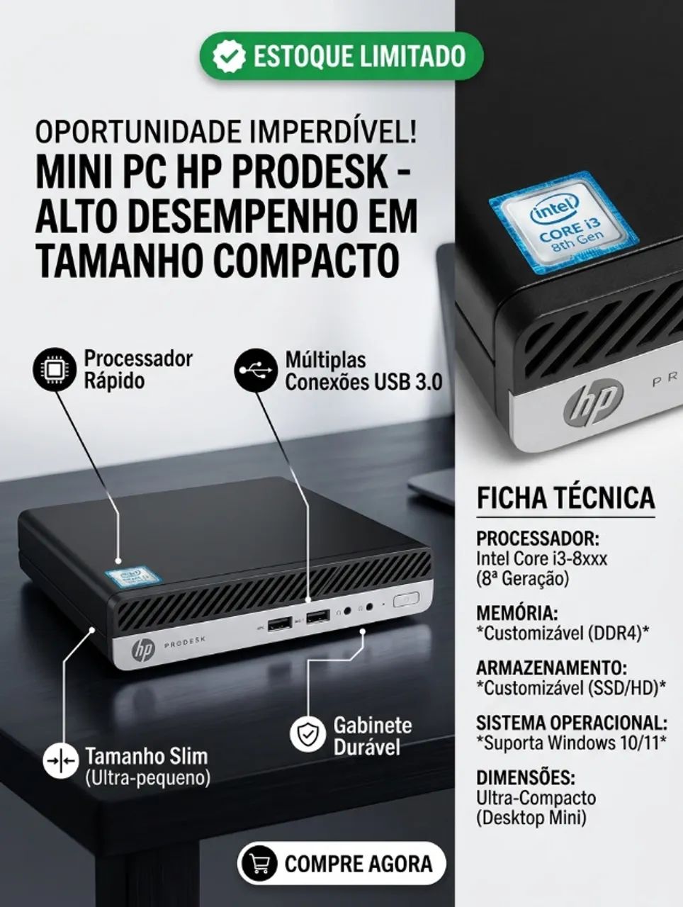Mini PC HP ProDesk 400 G4 Desktop Mini - Computadores e Desktops