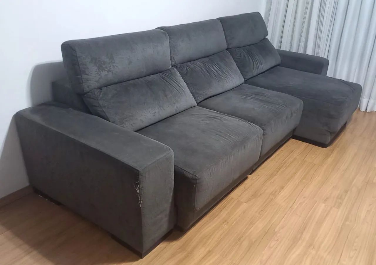 Sofá Retrátil Plenitude 6L Suede Grafite - 3 metros  - Foto 2