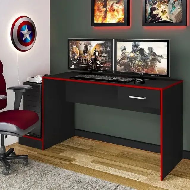 (Em Estoque) Mesa Gamer Nilo Preto/Vermelho