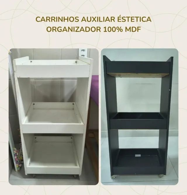 Carrinho auxiliar de estética em MDF com rodinhas
