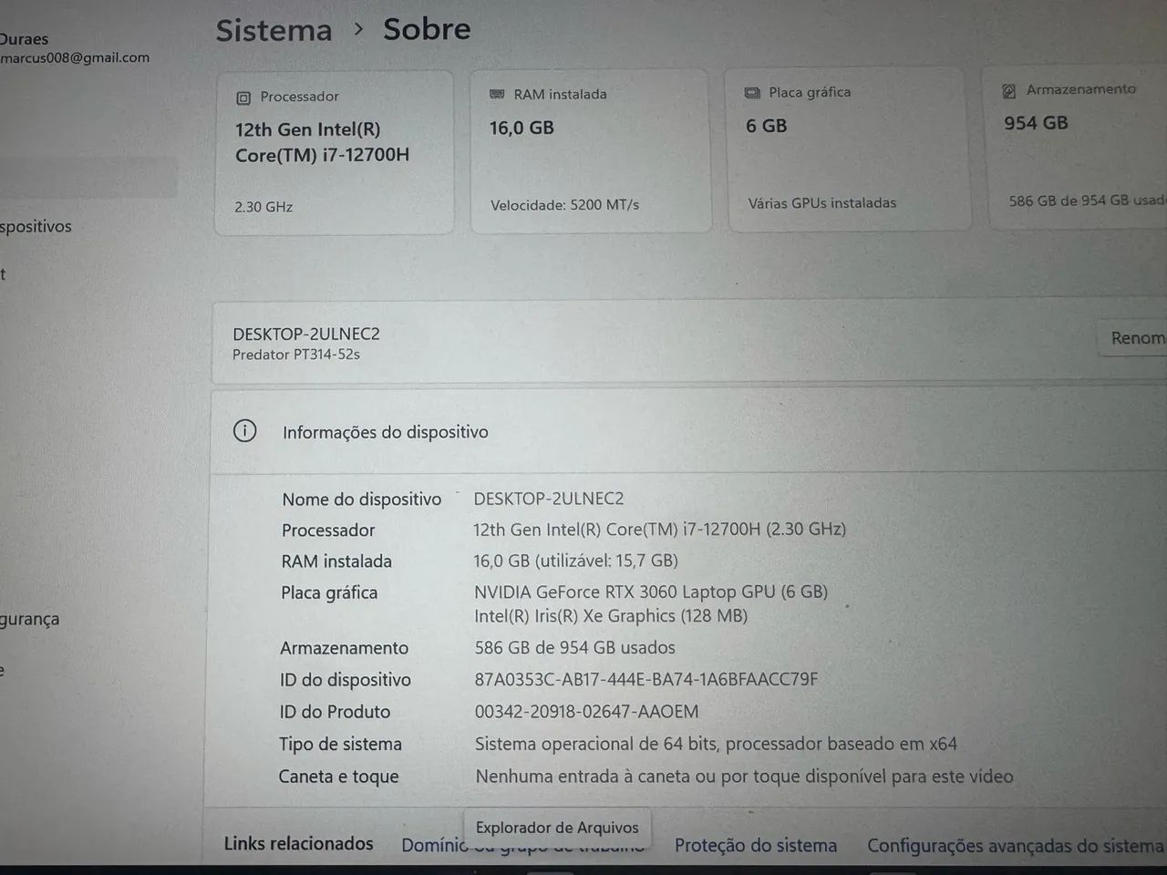 Notebook Predator I7 16GB RTX 3060 - Foto 3