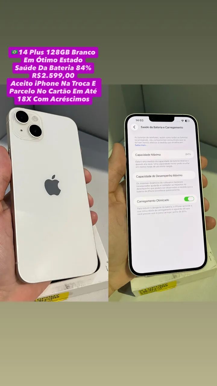 iPhone 14 Plus 128GB Branco - Saúde Da Bateria 84% (Usado)