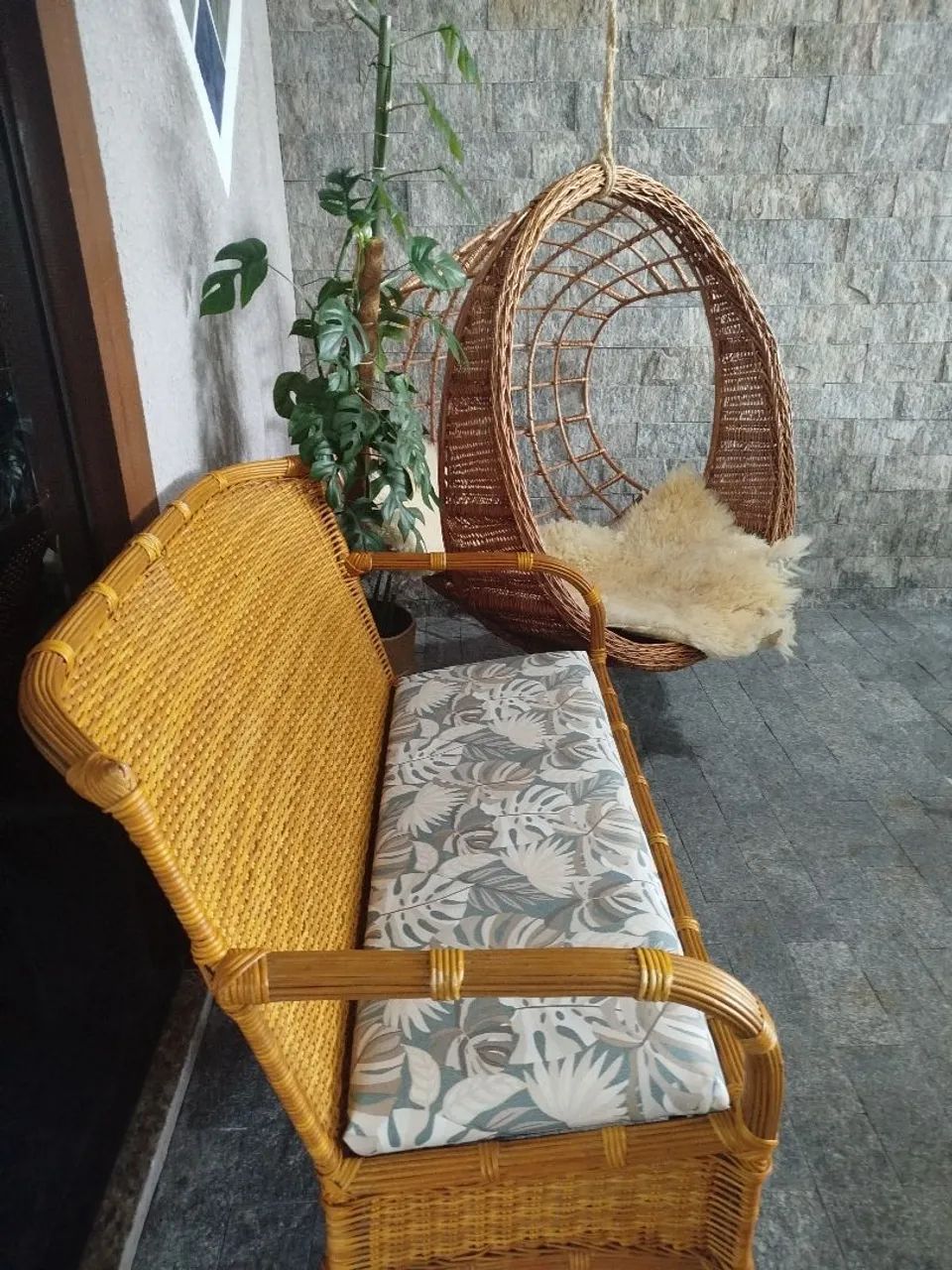 Namoradeira em junco com assento novo impermeavel e balanço de vime - Foto 5