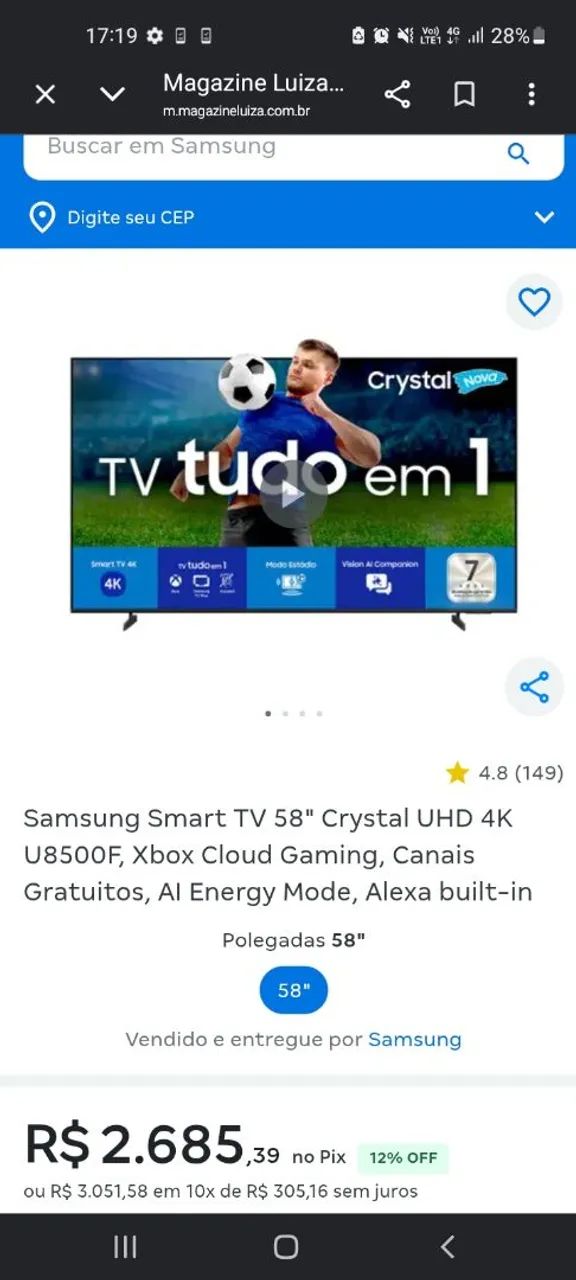 TV SAMSUNG 58 POLEGADAS 4K CRISTAL  - Foto 2