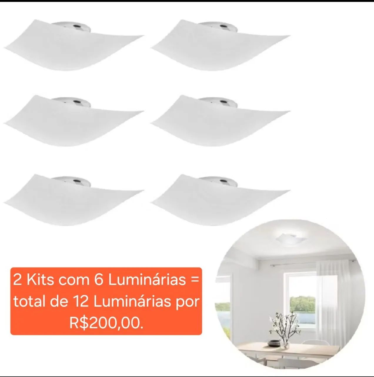 2 kits com 6 luminárias Quadradas - 28cm