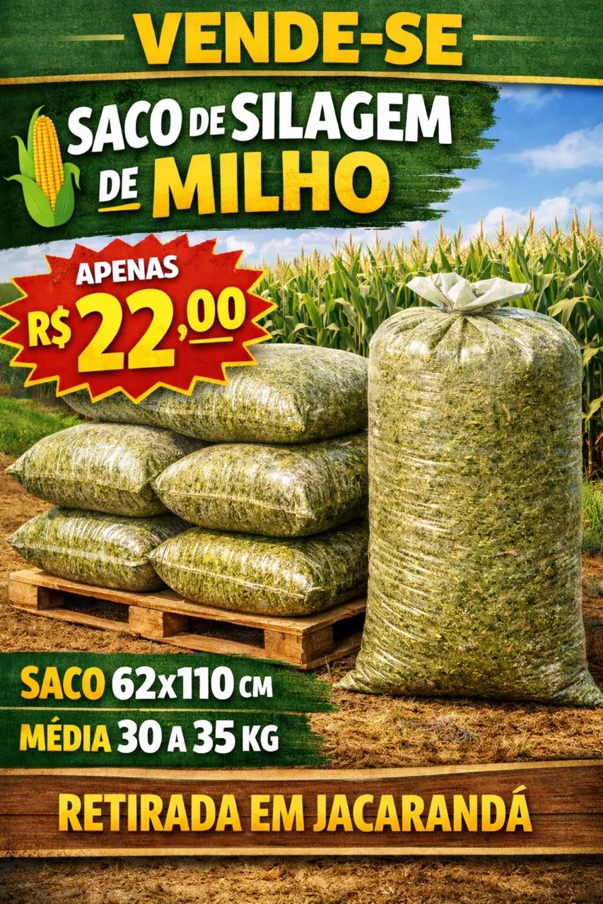 Silagem milho ensacada 30 a 35kg saco 62x110