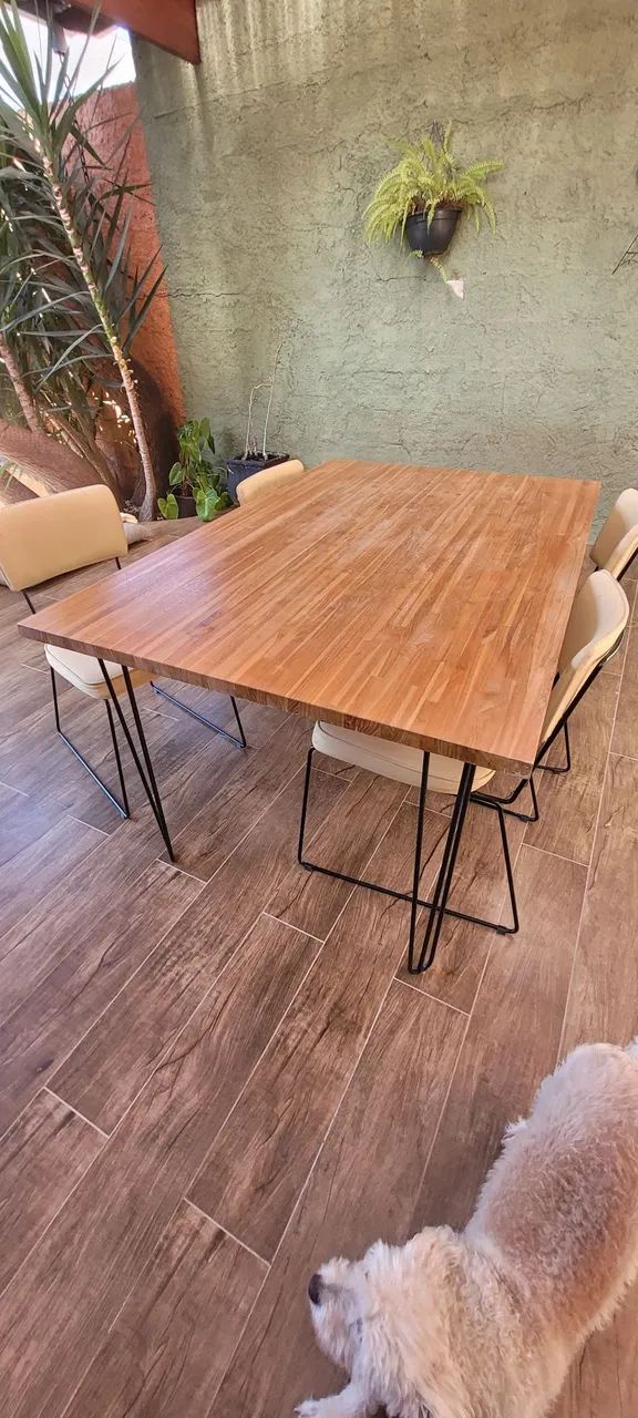 conjunto de mesa de madeira estilo industrial com cadeiras - Foto 3
