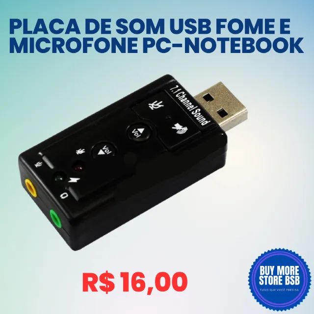 Placa de Som Conversor USB 7.1 Adaptador de Fone e Microfone