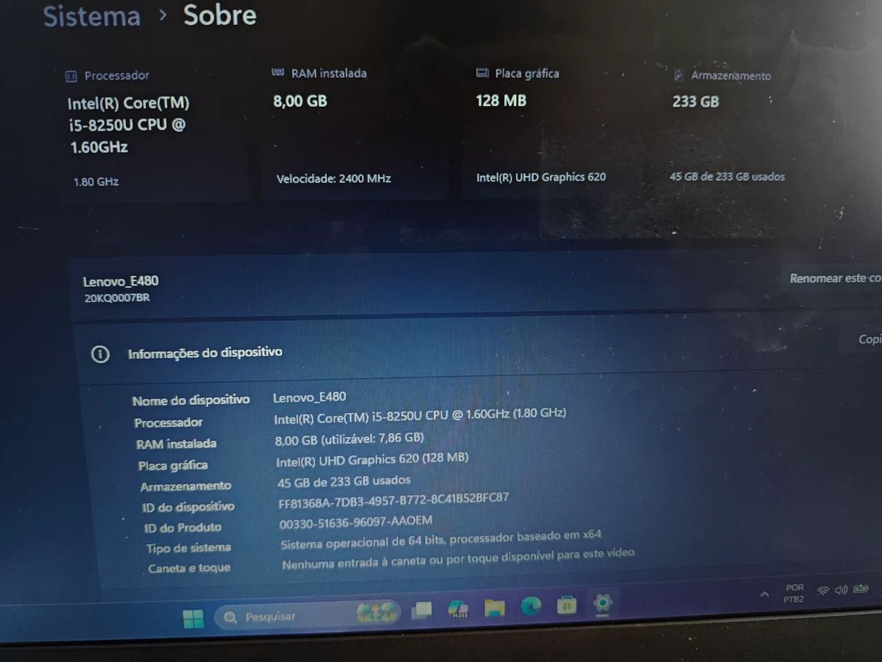 Notebook Lenovo ThinkPad E480 - Core i5 8ª Geração - 8GB de RAM - 256GB de SSD - Foto 2