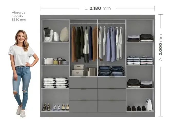 Guarda Roupas com 4 Portas e 6 Gavetas Bahrein  - Foto 5