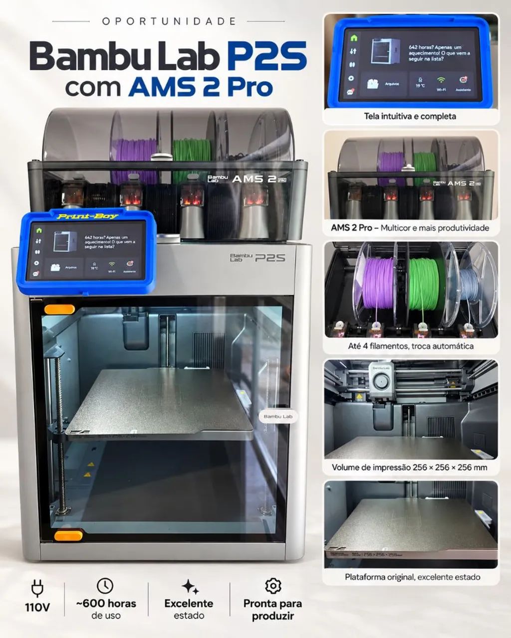 Bambu Lab P2S 110V + AMS 2 Pro | Estado de nova  - Foto 2