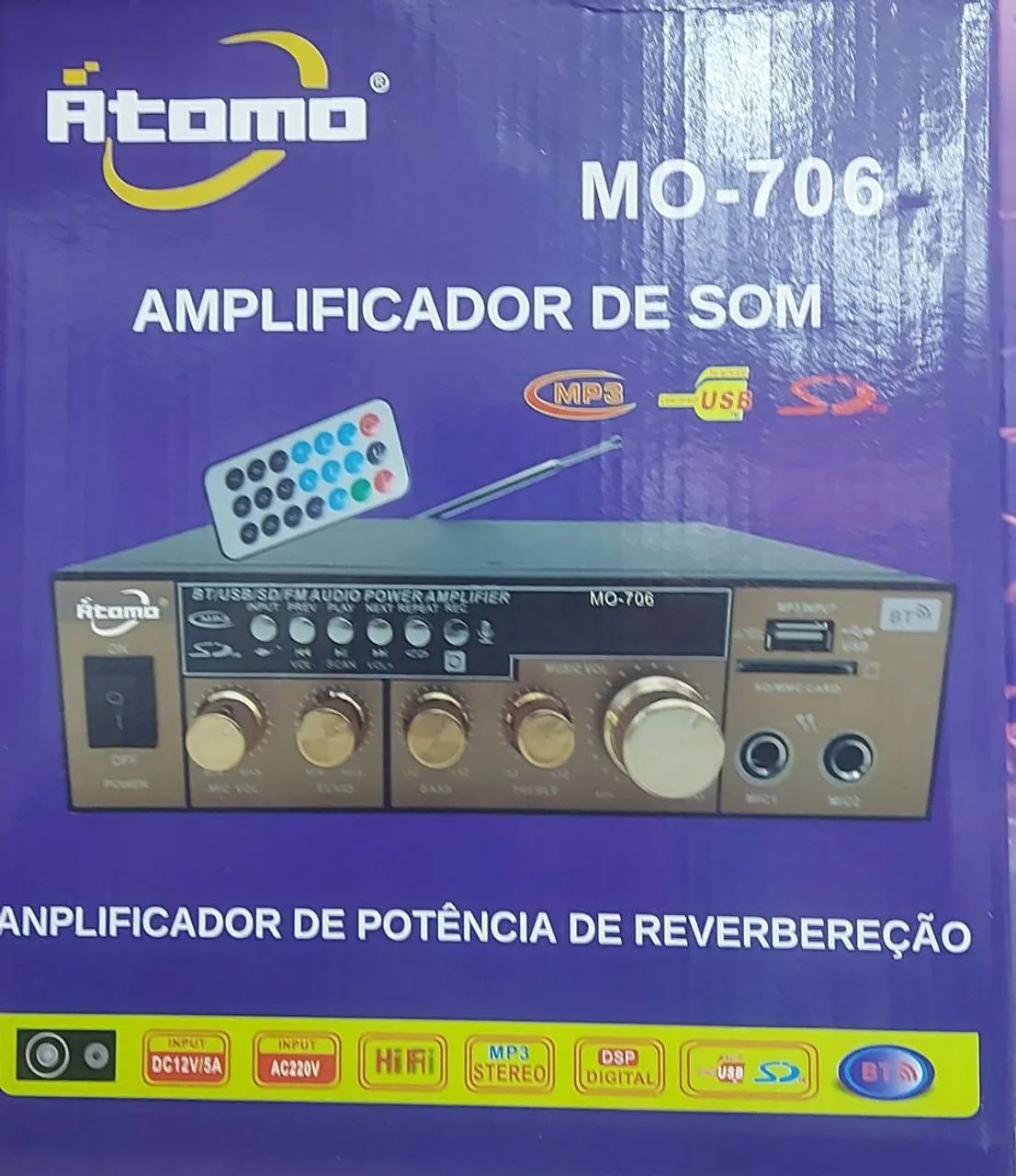 Amplificador de áudio com Bluetooth USB FM 