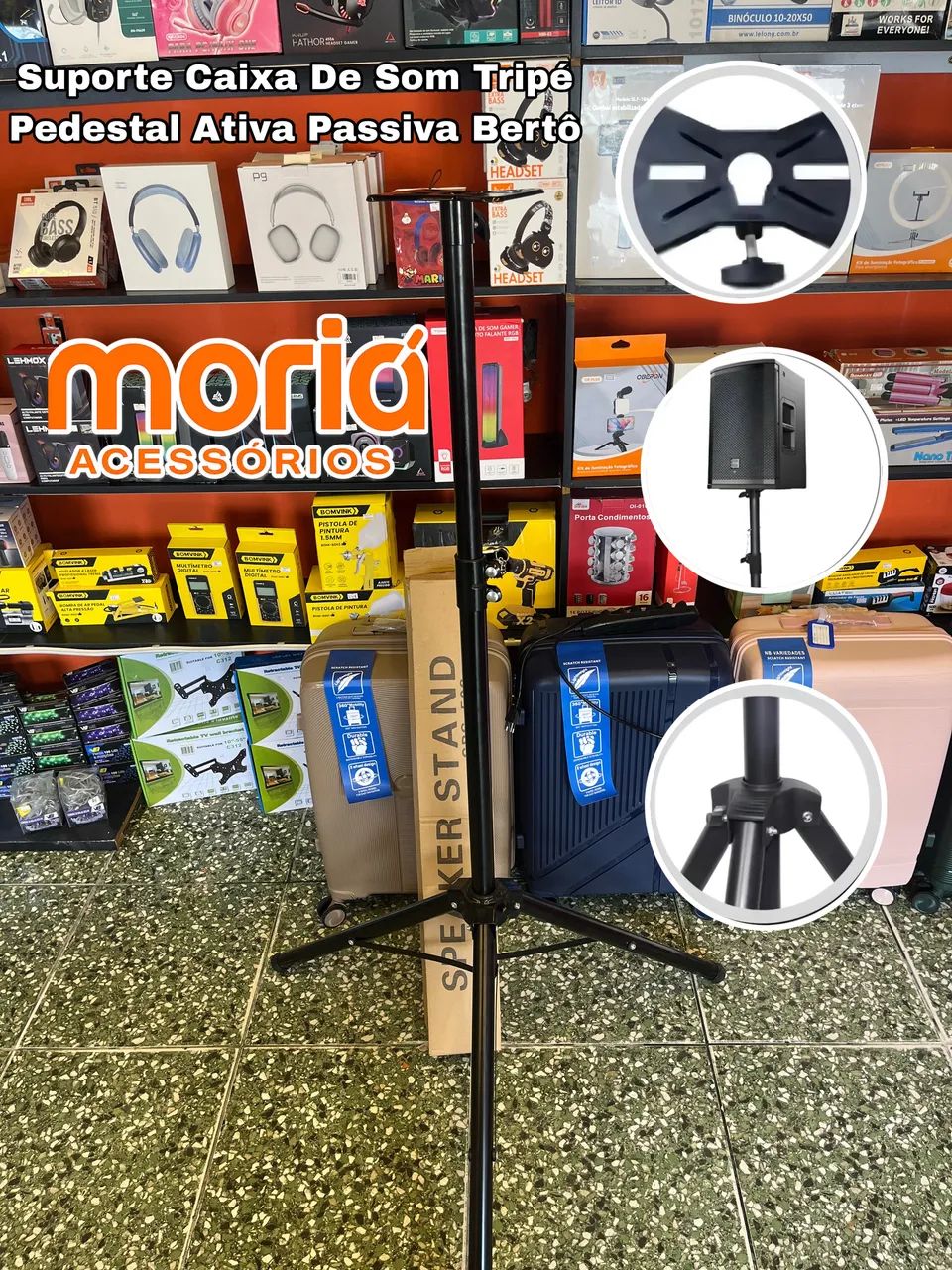 Suporte Caixa de Som, Pedestal + Bandeija para Caixas sem buraco de encaixe - Foto 2