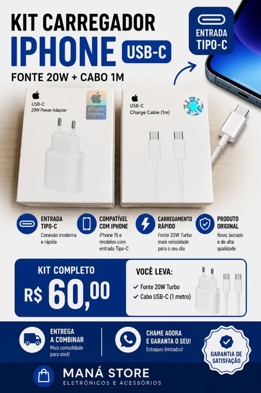 KIT carregador 20W  iPhone 