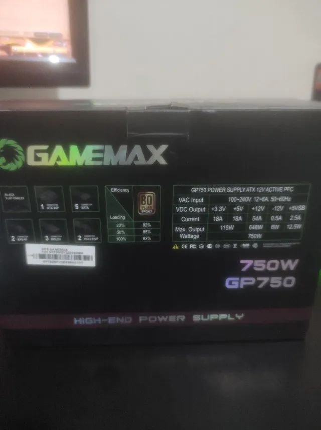 Fonte De Alimentacao 750w Gp750 80 Plus Bronze Gamemax Cor Preto 110V/220V