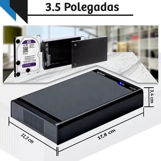 Case Hd Ssd Externo com Fonte Sata 3.5 Usb 3.0 Pc Desktop Led - Foto 5