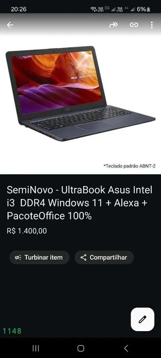 Recife - UltraBook Asus Intel i3 DDR4 Windows 11 + Alexa + PacoteOffice #Bateria7Horas - Foto 2