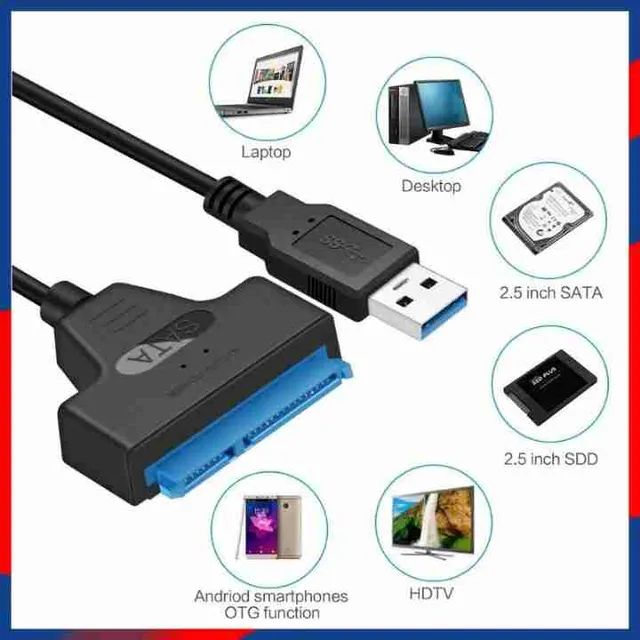 Adaptador Sata 2.0 Cabo 20cm Para USB 6Gbps Disco Rígido SSD Externo De 2,5 Polegadas
