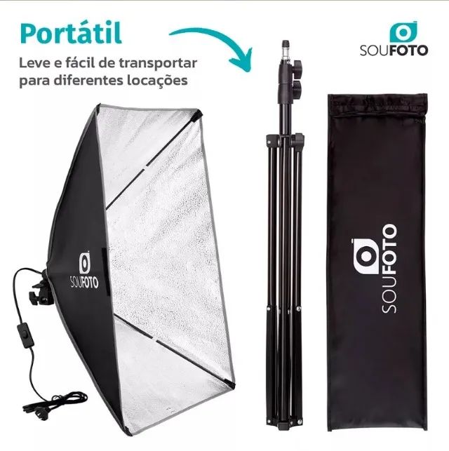 Kit De Luz Softbox Duplo Para Estúdio Fotográfico E Vídeo + 02 Lâmpadas - Foto 2