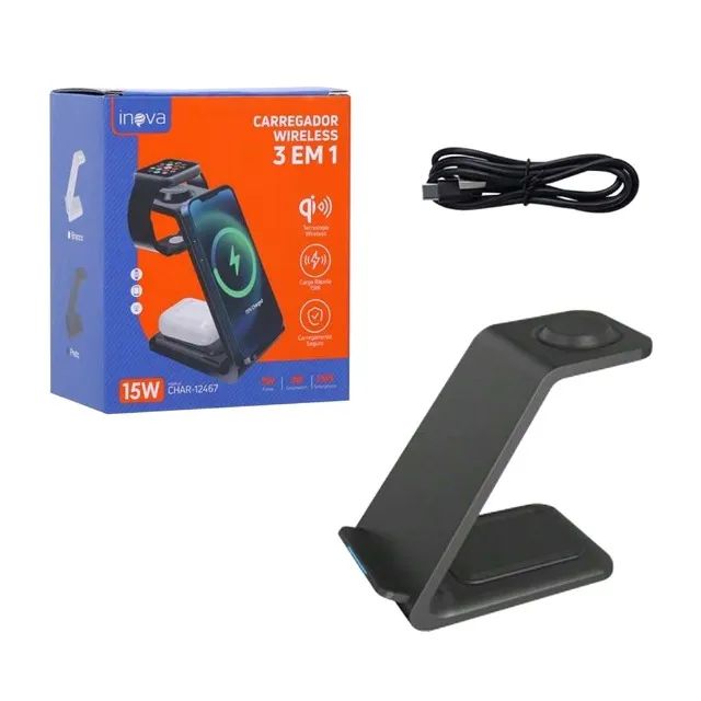 Carregador de Indução Wireless Inova 15W 3 em 1 CHAR-12467 Original - Foto 5