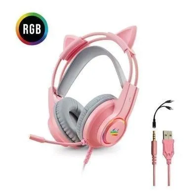 Headset Com Fio KNUP Kp-GA04 Gamer Com Microfone E Led P3/p2, Rosa