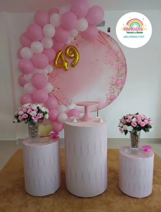 Kit Decoração Festa - 49 Anos - Pink e Dourado