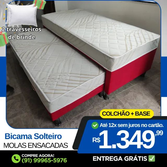 Bicama Solteiro Molas Ensacadas Em cima e Em baixo