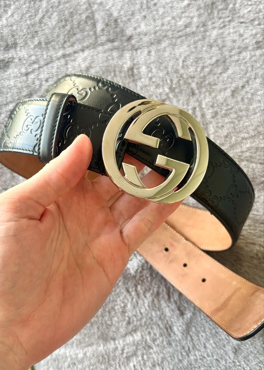 Cinto GUCCI Signature de couro PRETO (ORIGINAL) 